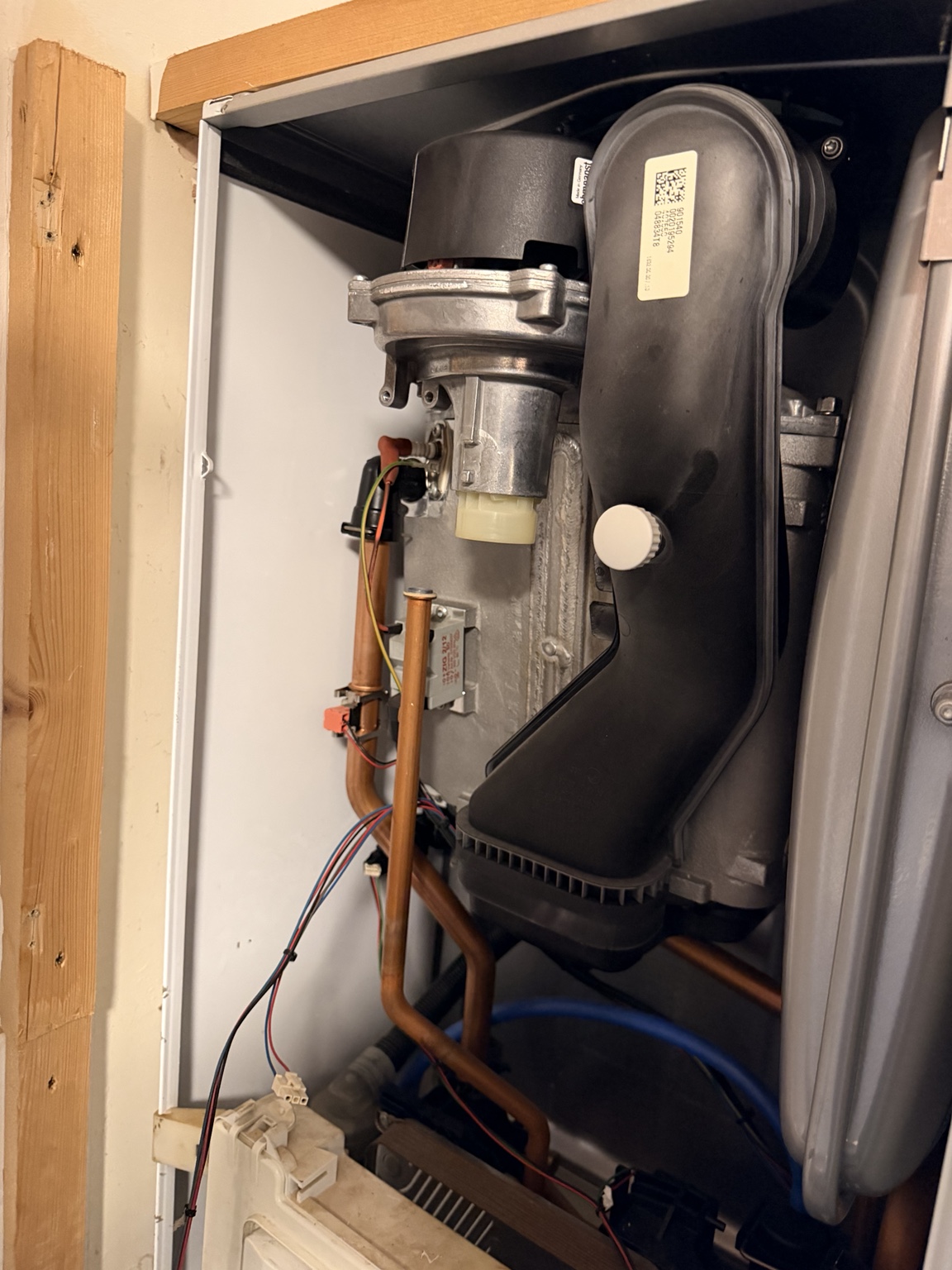 Boiler during repair with the gas valve removed