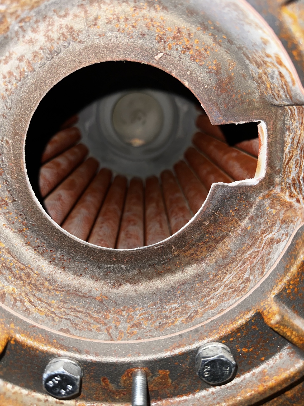 Internal view through a commercial boiler burner opening